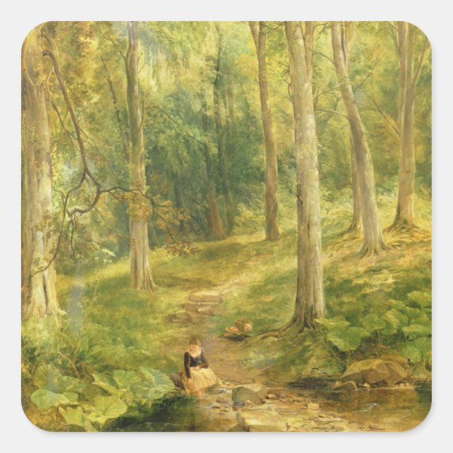 Young Girl Bathing her Feet Square Sticker (Front)