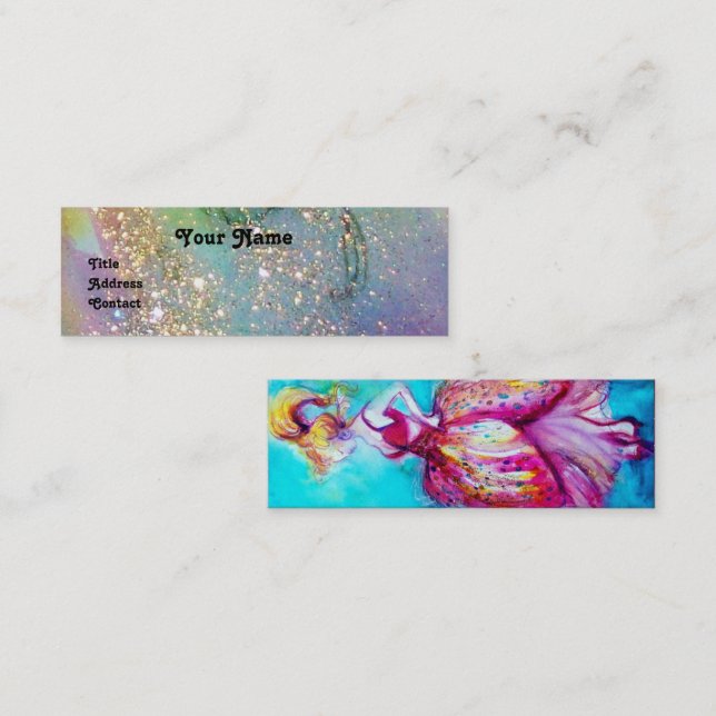 YOUNG GIRL BEAUTY FASHION Blue Green Sparkles Mini Business Card (Front/Back)