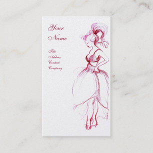 YOUNG GIRL BEAUTY FASHION DRAWING ,Red White Pearl Business Card