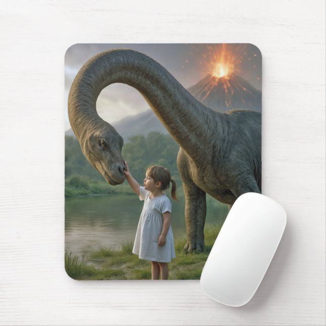 Young Girl Befriending a Dinosaur  Mouse Pad (With Mouse)