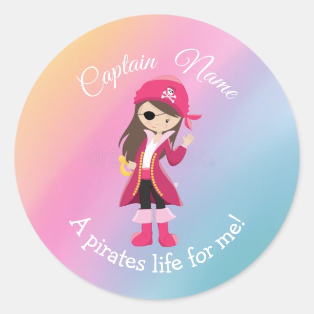  YOUNG Girl BIRTHDAY Pirate    Classic Round Sticker (Front)
