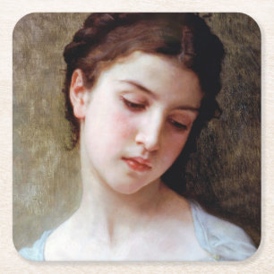 Young Girl, Bouguereau Square Paper Coaster