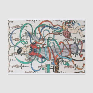 YOUNG GIRL,COLORFUL RIBBON SWIRLS,CUPID Birthday Tissue Paper