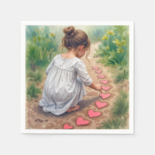 Young Girl Creating a Heart Pathway Napkin