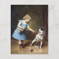 Young Girl Feeding A Dog By Carl Reichert