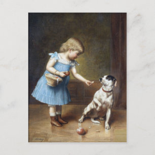 Young Girl Feeding A Dog By Carl Reichert Postcard