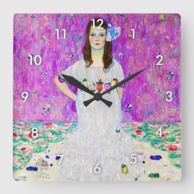 Young Girl, Gustav Klimt Square Wall Clock (Front)