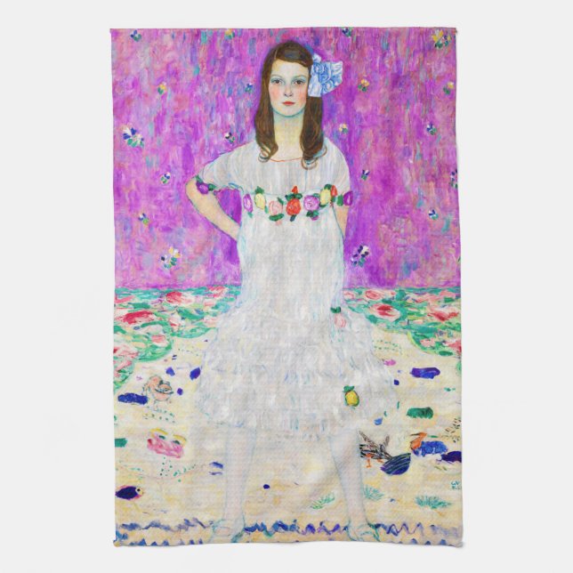 Young Girl, Gustav Klimt Tea Towel (Vertical)