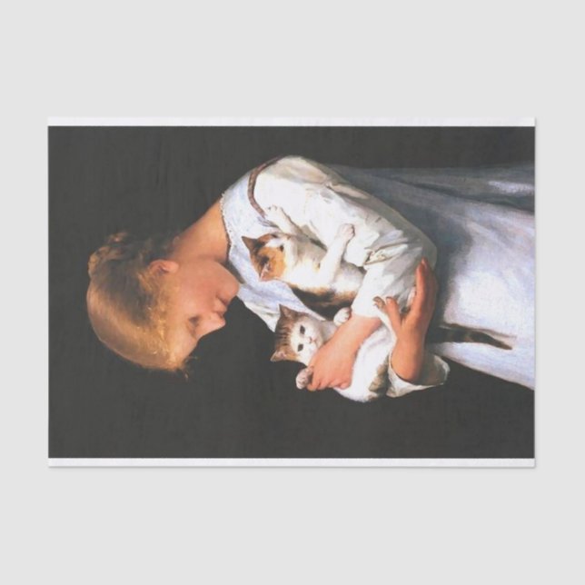 Young Girl holding two cats  Tissue Paper (Front)