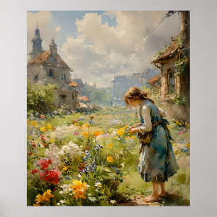 Young Girl in a Blooming Garden   Impressionist Poster