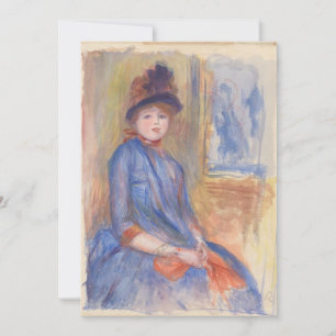 Young Girl in a Blue Dress Watercolor by Renoir Card