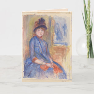 Young Girl in a Blue Dress Watercolor by Renoir Card