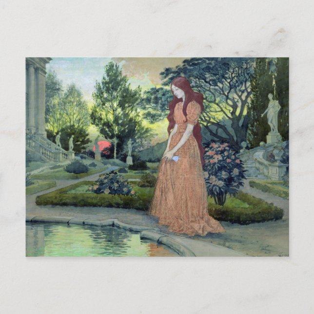 Young girl in a garden (w/c) postcard (Front)