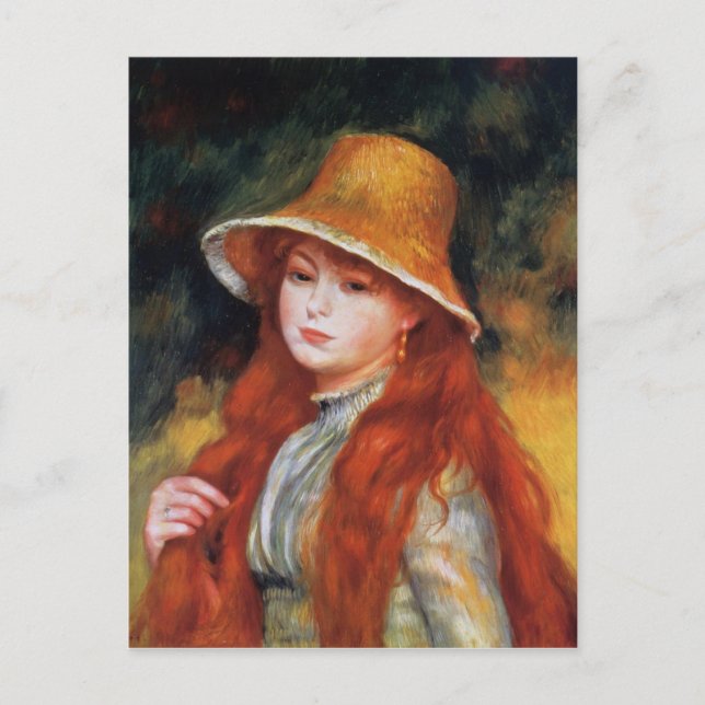 Young Girl in a Straw Hat by Renoir Postcard (Front)