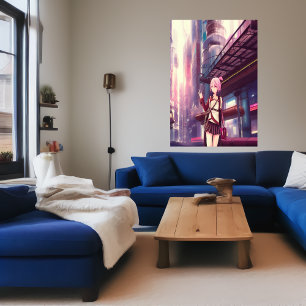 Young girl in the city   AI Art  Poster