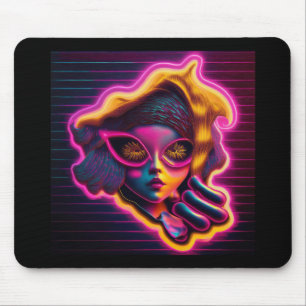 Young Girl Looking Thru Neon Electric Portal Mouse Pad