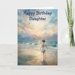 Young Girl on Beach Birthday Card