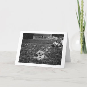 Young Girl Picking Cranberries Photograph Card