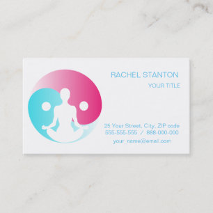 Young girl practice yoga at front of Yin-Yang sign Business Card
