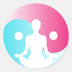 Young girl practice yoga at front of Yin-Yang sign Classic Round Sticker