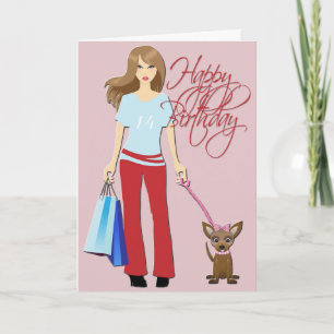Young Girl & pup Happy Birthday Card