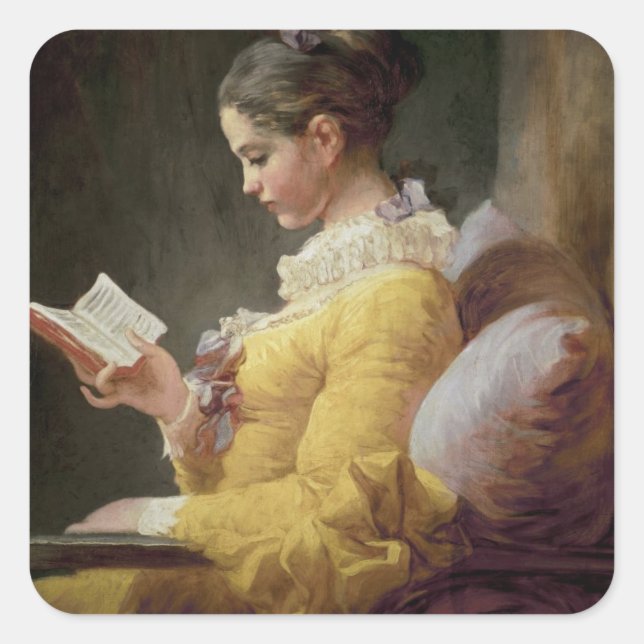 Young Girl Reading, c.1776 Square Sticker (Front)