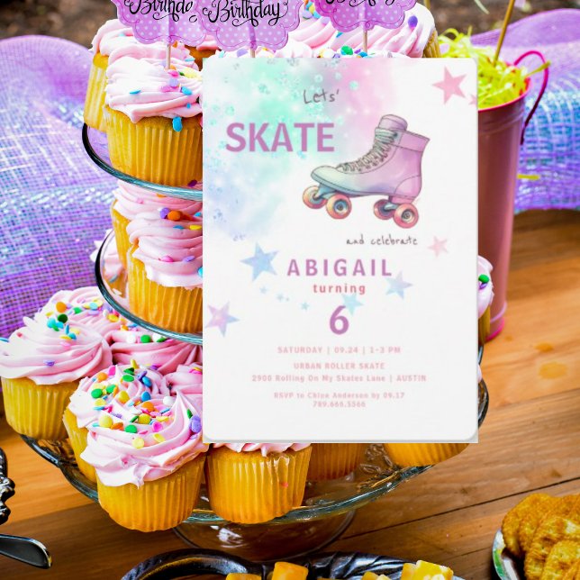 Young Girl Roller Skating Colourful Birthday Party Invitation (Creator Uploaded)