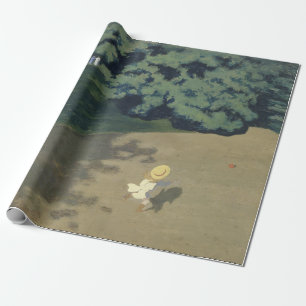 Young Girl Running After a Red Ball (Childhood) Wrapping Paper