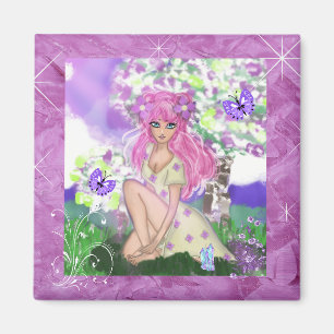 Young Girl Sitting with Flowers 0 Magnet