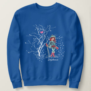 Young Girl Skier Custom Name Christmas Gift Sweatshirt