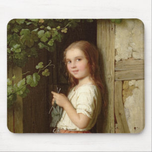 Young Girl Standing in a Doorway Knitting, 1863 Mouse Pad