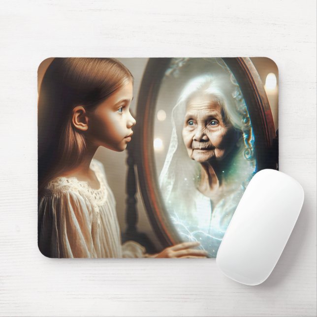 Young Girl Staring at Old Lady In Mirror Mouse Pad (With Mouse)