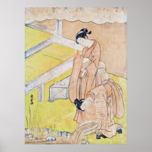 Young Girl Throws Goldfish into Pond poster/print Poster