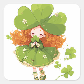 Young Girl Under Giant Clover Square Sticker