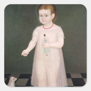 Young Girl with a Doll, 1838 Square Sticker