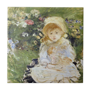 Young Girl with a Doll (by Berthe Morisot) Ceramic Tile