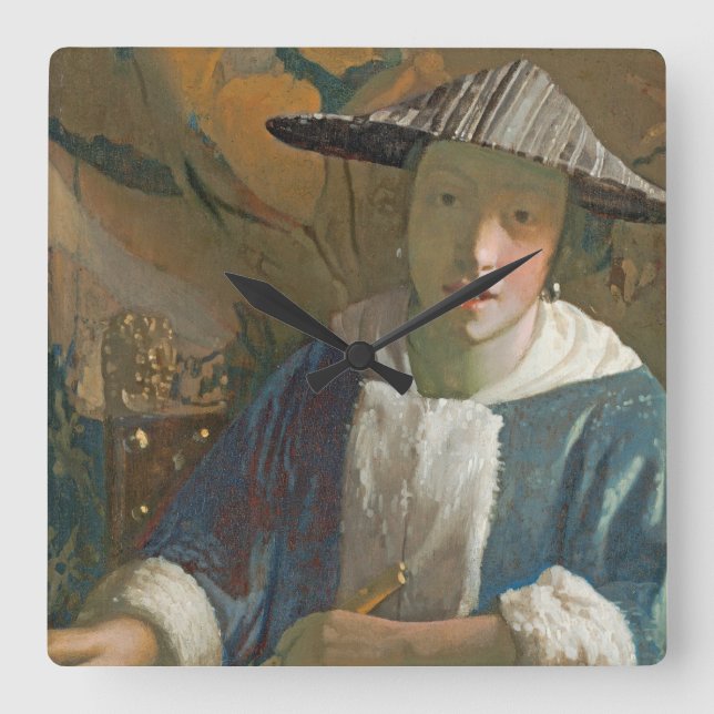 Young Girl with a Flute, c.1665-70 Square Wall Clock (Front)