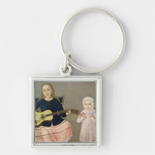 Young Girl with a Guitar and Child with a Key Ring