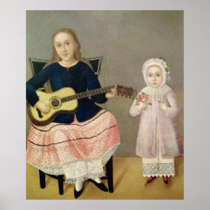 Young Girl with a Guitar and Child with a Poster