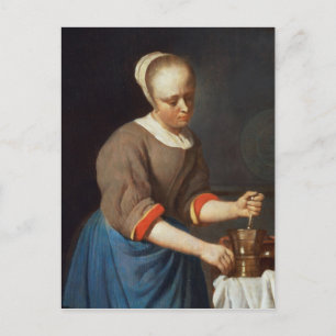 Young girl with a pestle and mortar postcard