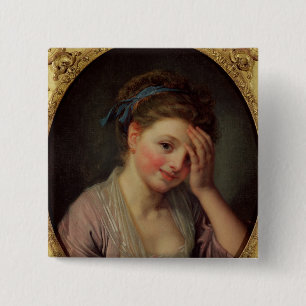 Young Girl with a Rose 15 Cm Square Badge