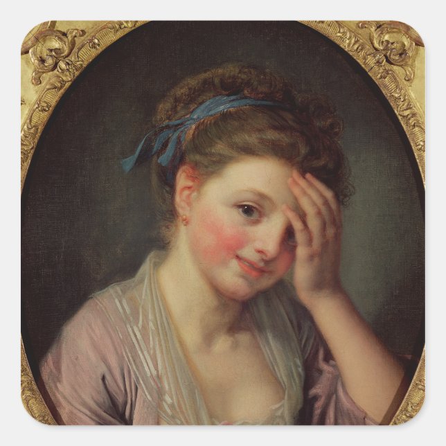 Young Girl with a Rose Square Sticker (Front)