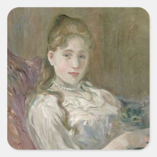Young Girl with Cat, 1892 Square Sticker