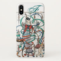 YOUNG GIRL WITH COLORFUL RIBBON SWIRLS AND CUPID