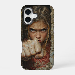 Young girl with fierce expression ready to punch. iPhone 16 case