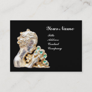 YOUNG GIRL WITH FLOWERS MONOGRAM Gold, Black,Blue Business Card
