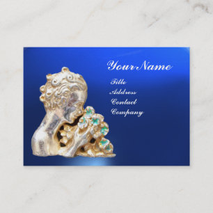 YOUNG GIRL WITH FLOWERS MONOGRAM Gold, Blue Business Card