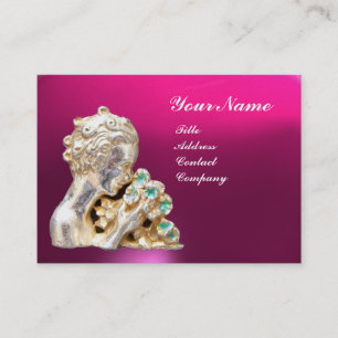 YOUNG GIRL WITH FLOWERS MONOGRAM Gold,Pink Fuchsia Business Card