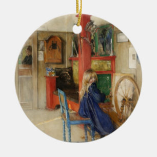 Young Girl with Spinning Wheel - Carl Larsson Ceramic Ornament