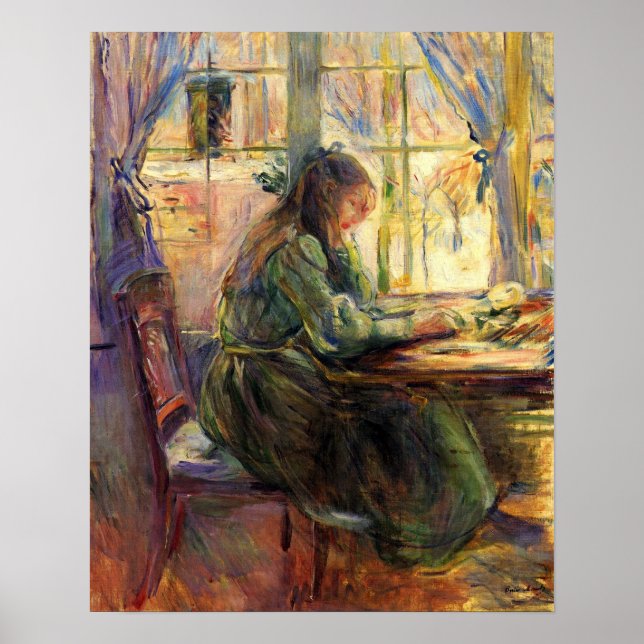Young girl writing by Berthe Morisot Poster (Front)
